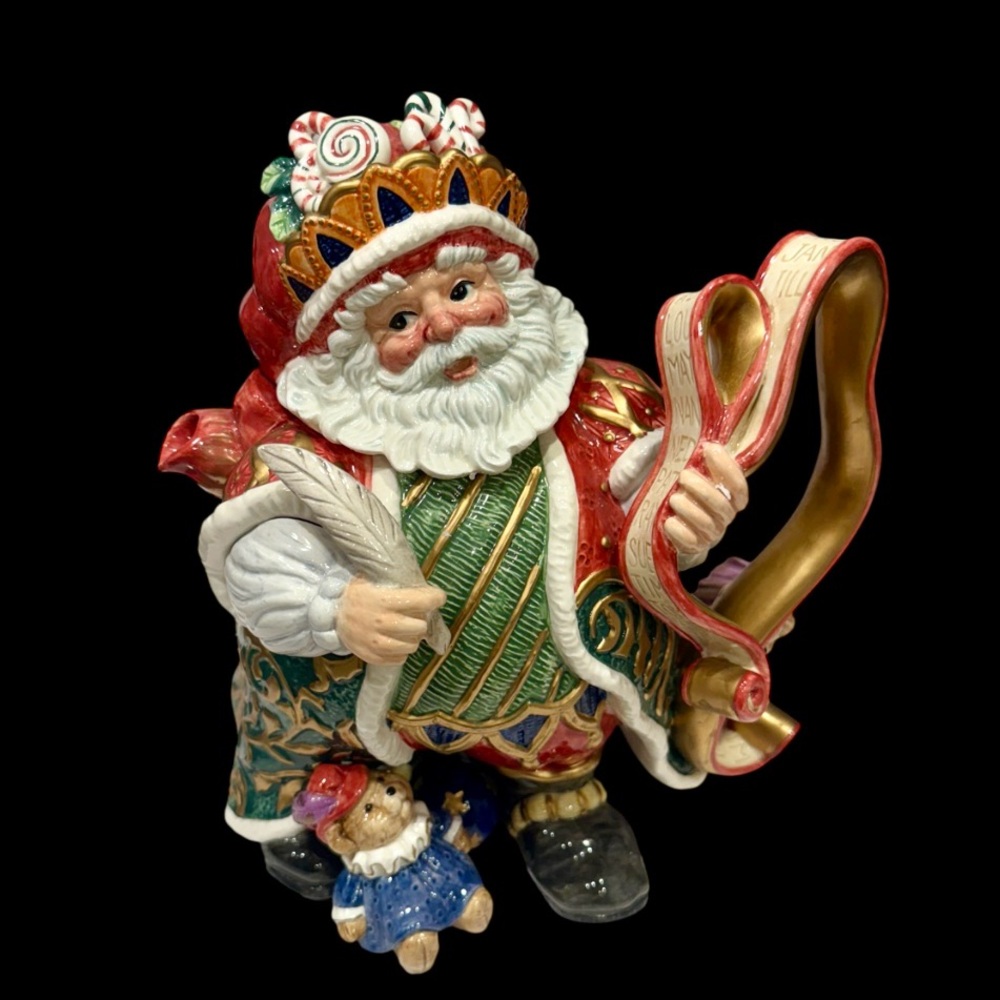 CHRISTMAS COURT BY FITZ & FLOYD Santa TEAPOT NEW RARE